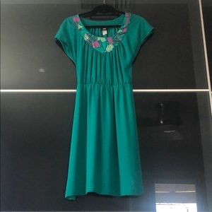 Green Midi Dress with Sequin Embellished Neckline